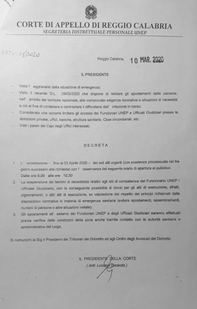 Copy of EMERGENZA COVID 19 - Provvedimento della CORTE D&#039;APPELLO di REGGIO CALABRIA